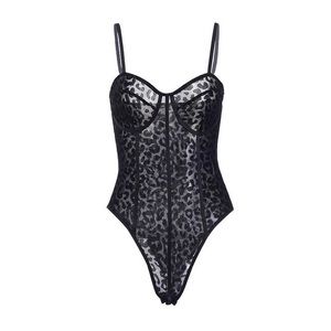 Black Leopard Print Bodysuit Size S